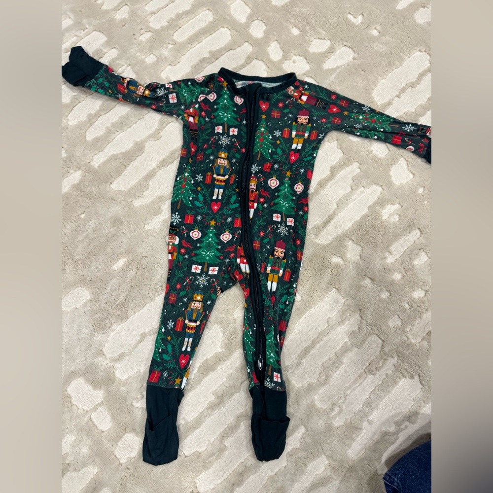 Little Sleepies Nutcracker Kids Footie - Green and Red